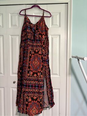 Shein Boho Floral Maxi Dress - Black with Orange & Blue Size 4x